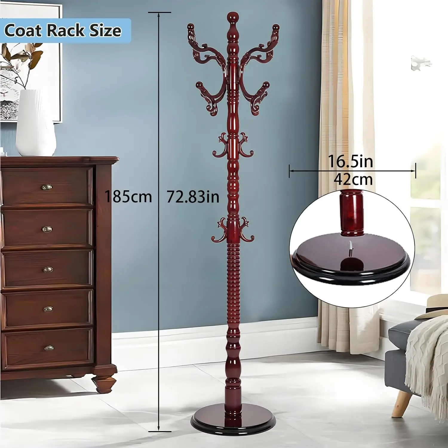 Coat Rack Freestanding, Wooden Coat Rack Stand with Sturdy Round Base, Vintage Coat Racks with 18 Hooks, Coat, Customized
Coat Rack Freestanding, Wooden Coat Rack Stand with Sturdy Round Base, Vintage Coat Racks with 18 Hooks, Coat, Customized