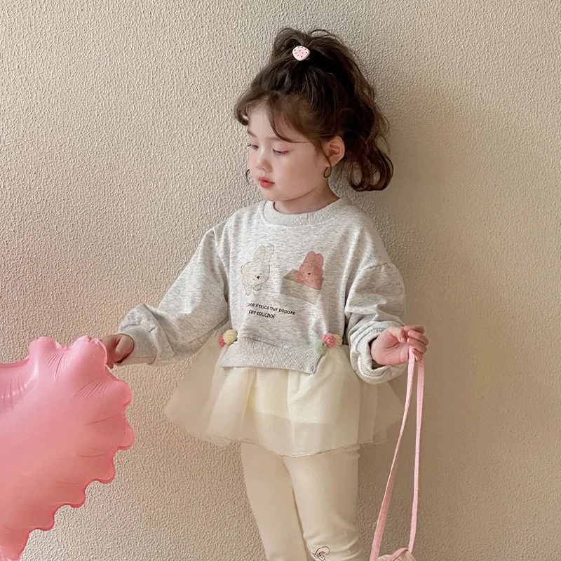 Korean Spring Children Girl Sweatshirt Cotton Cartoon Print Gauze Hem Spliced Kid Girl Pullovers Loose Long Sleeve Baby Girl Top
Korean Spring Children Girl Sweatshirt Cotton Cartoon Print Gauze Hem Spliced Kid Girl Pullovers Loose Long Sleeve Baby Girl Top