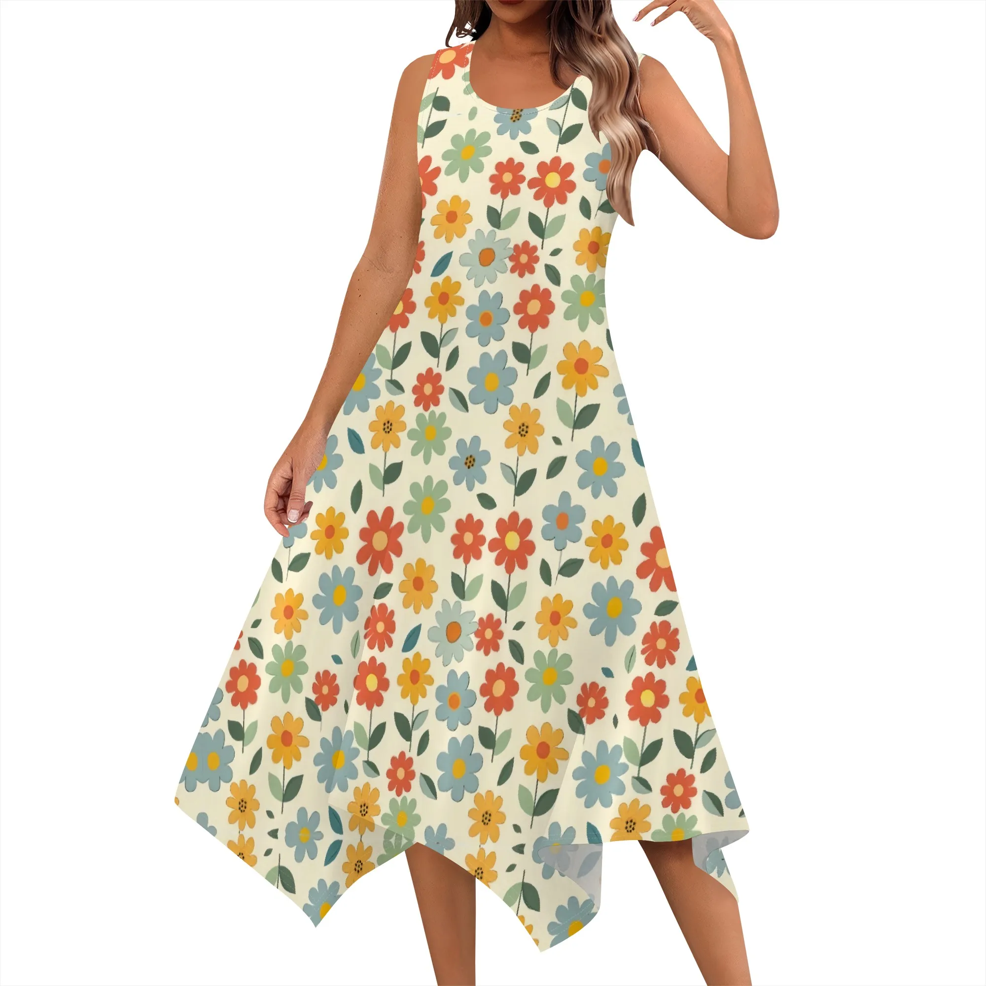 Women's Casual Summer Dress Sleeveless Vintage Floral Graphics Sundress Hankerchief Hem Boho Midi Dresses Beach Dress
Women's Casual Summer Dress Sleeveless Vintage Floral Graphics Sundress Hankerchief Hem Boho Midi Dresses Beach Dress