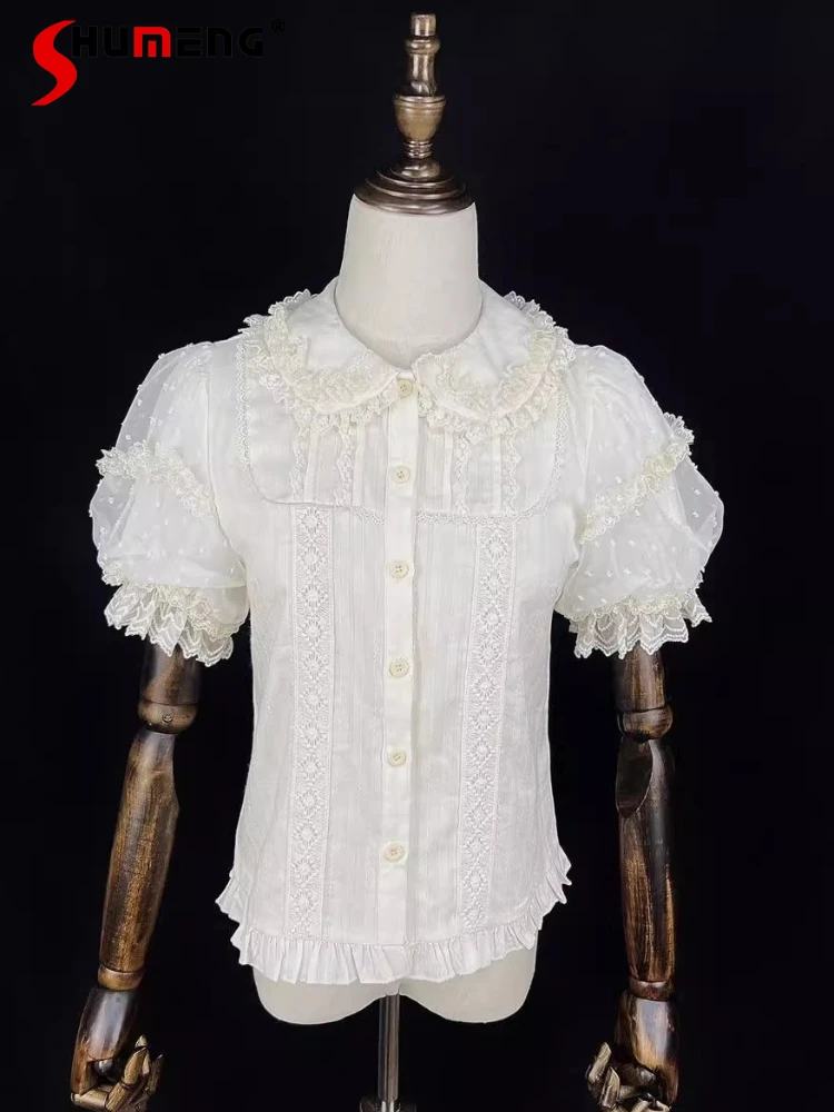 Japanese Sweet Cute Versatile Lolita Inner Shirt Lace Splicing Doll Collar Bubble Sleeve Single-breasted Blouse Top Women Summer
Japanese Sweet Cute Versatile Lolita Inner Shirt Lace Splicing Doll Collar Bubble Sleeve Single-breasted Blouse Top Women Summer