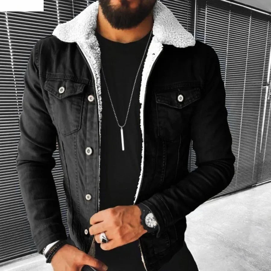 Autumn Winter Men's Imitation Lamb Fleece Thickened Warm Denim Coats Plush Lapel Button Long Sleeve Denim Jackets for Men
Autumn Winter Men's Imitation Lamb Fleece Thickened Warm Denim Coats Plush Lapel Button Long Sleeve Denim Jackets for Men