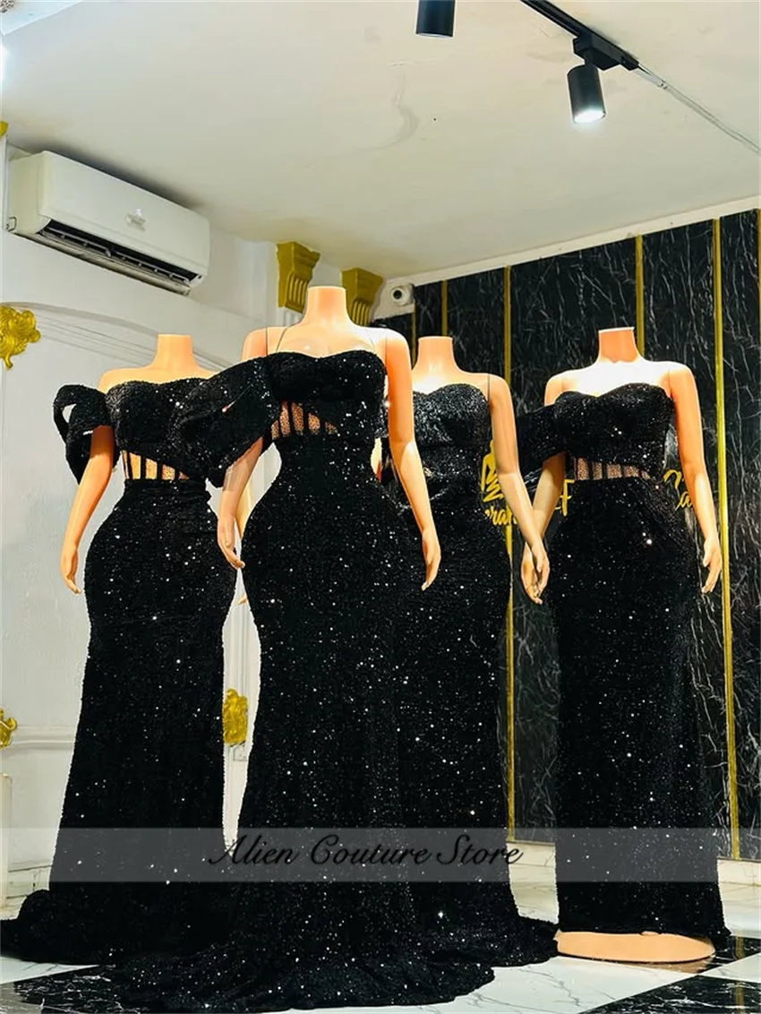 Glitter Black Evening Dresses Sequins Off Shoulder Mermaid Wedding Guest Party Dress Short Sleeve Mermaid Prom Gowns Customized
Glitter Black Evening Dresses Sequins Off Shoulder Mermaid Wedding Guest Party Dress Short Sleeve Mermaid Prom Gowns Customized