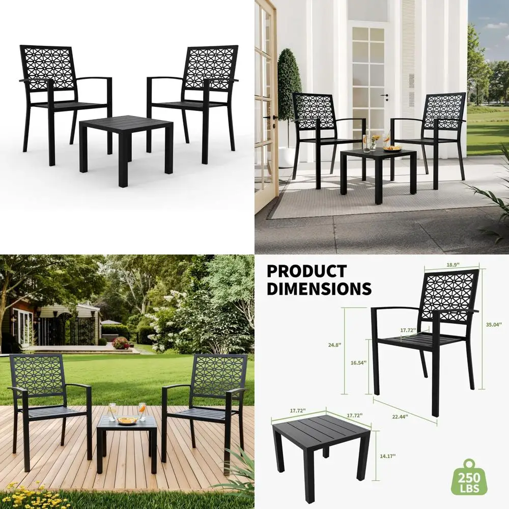 3 Piece Patio Bistro Set, Outdoor Patio urniture Set with Coee Table, Contion Sets or Aparent Balcony, Backyard, Porch, Black
3 Piece Patio Bistro Set, Outdoor Patio urniture Set with Coee Table, Contion Sets or Aparent Balcony, Backyard, Porch, Black