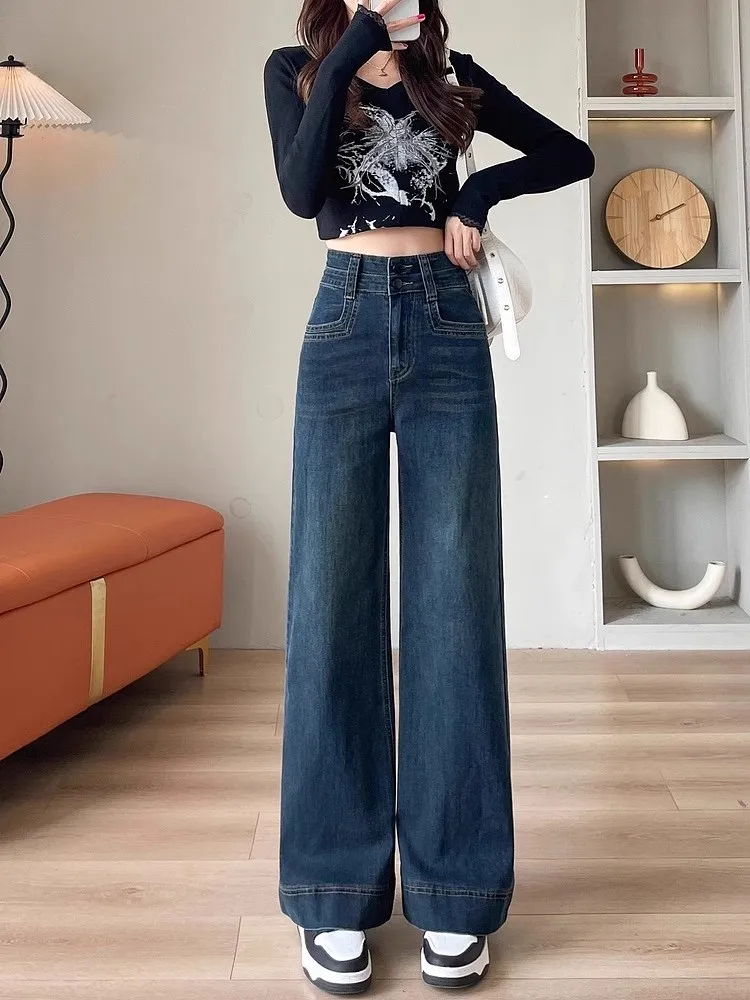 Весна 2024, широкие джинсы с высокой талией, женские изысканные тонкие свободные прямые длинные брюки, синие джинсовые брюки для женщин
Весна 2024, широкие джинсы с высокой талией, женские изысканные тонкие свободные прямые длинные брюки, синие джинсовые брюки для женщин