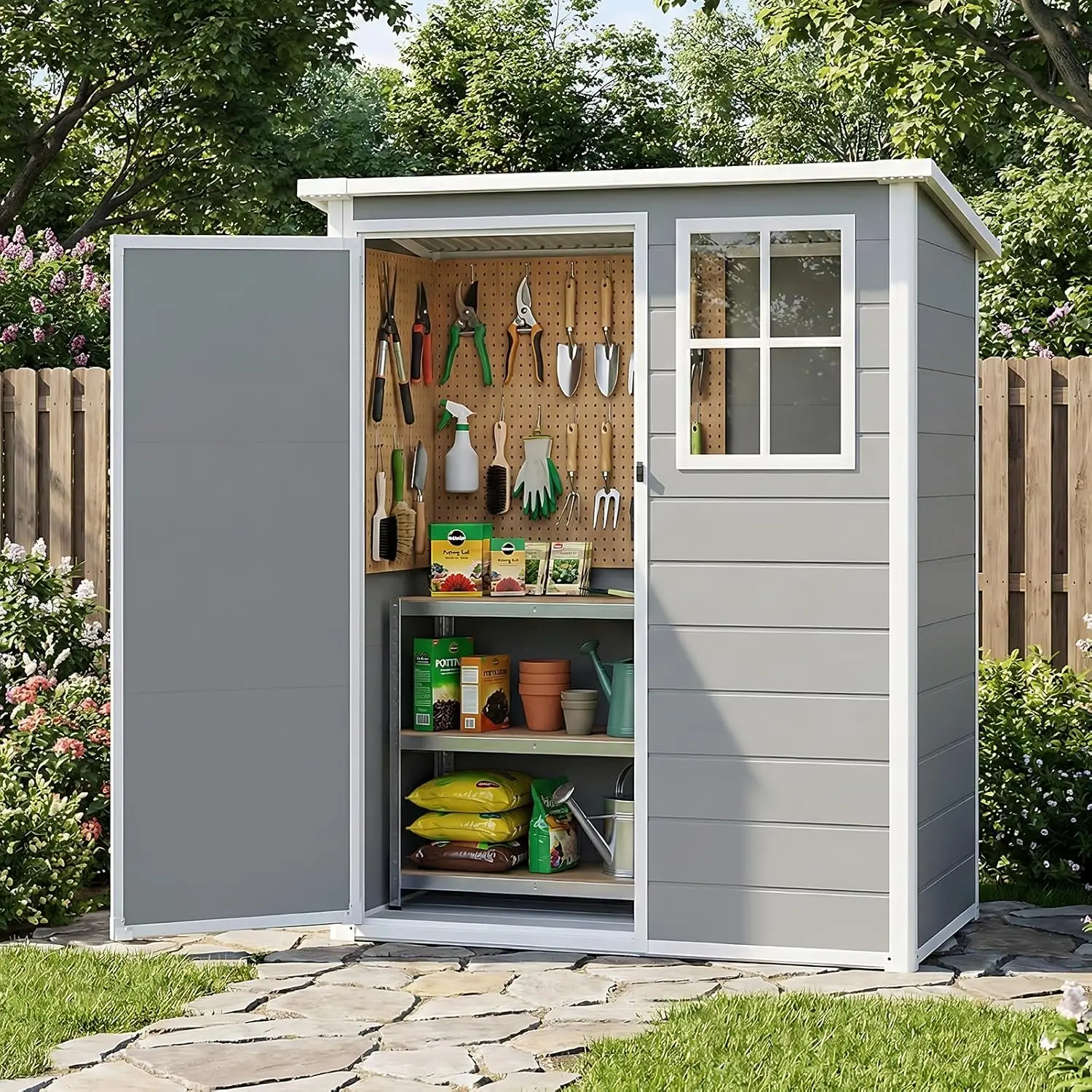 5x3FT Waterproof Outdoor Storage Shed Floor Window Vents Lockable Door Ramp Plastic Tool Shed Patio Garden Backyard Customized
5x3FT Waterproof Outdoor Storage Shed Floor Window Vents Lockable Door Ramp Plastic Tool Shed Patio Garden Backyard Customized