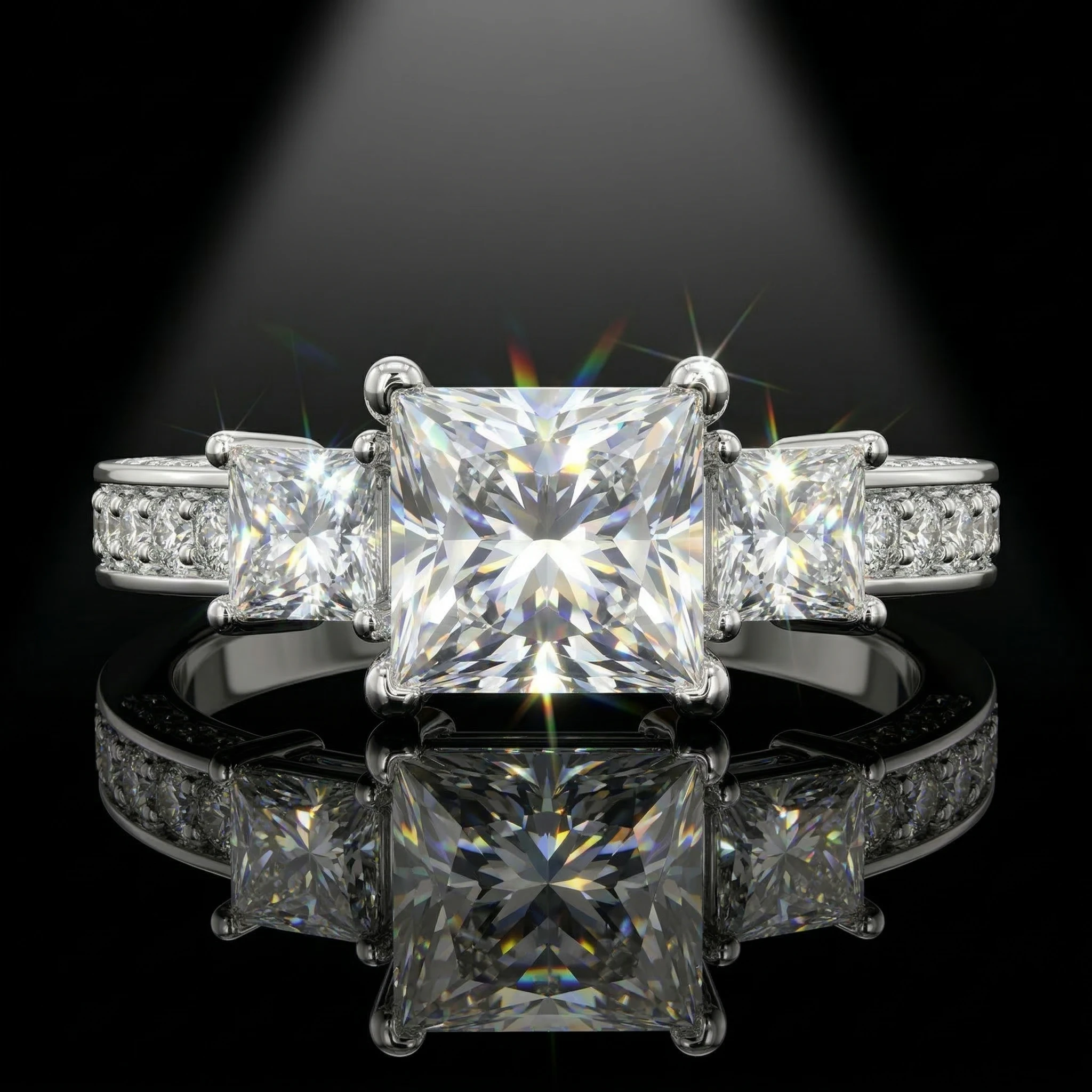 Princess Cut Three Stone Moissanite Ring, 925 Sterling Silver, D Color VVS1, 3 Carat, Hip Hop Unisex, With Certificate
Princess Cut Three Stone Moissanite Ring, 925 Sterling Silver, D Color VVS1, 3 Carat, Hip Hop Unisex, With Certificate