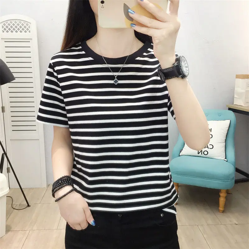 Slimming Striped T-Shirt Short Sleeve Classic Black White Fashionable Shoulder Size Large Women's Top Commute Style Polyester...
Slimming Striped T-Shirt Short Sleeve Classic Black White Fashionable Shoulder Size Large Women's Top Commute Style Polyester...