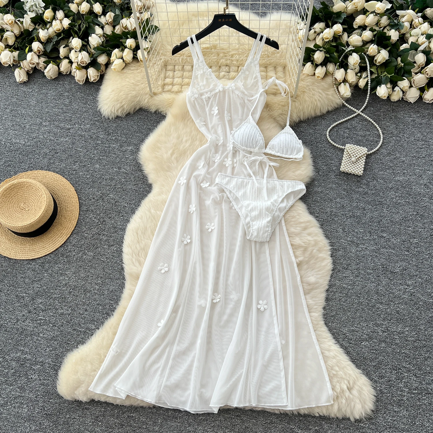 Chic Sexy backless see through floral straps mesh Fairy Casual A-line dress Summer Beach Vestidos Women Party three-piece suit
Chic Sexy backless see through floral straps mesh Fairy Casual A-line dress Summer Beach Vestidos Women Party three-piece suit