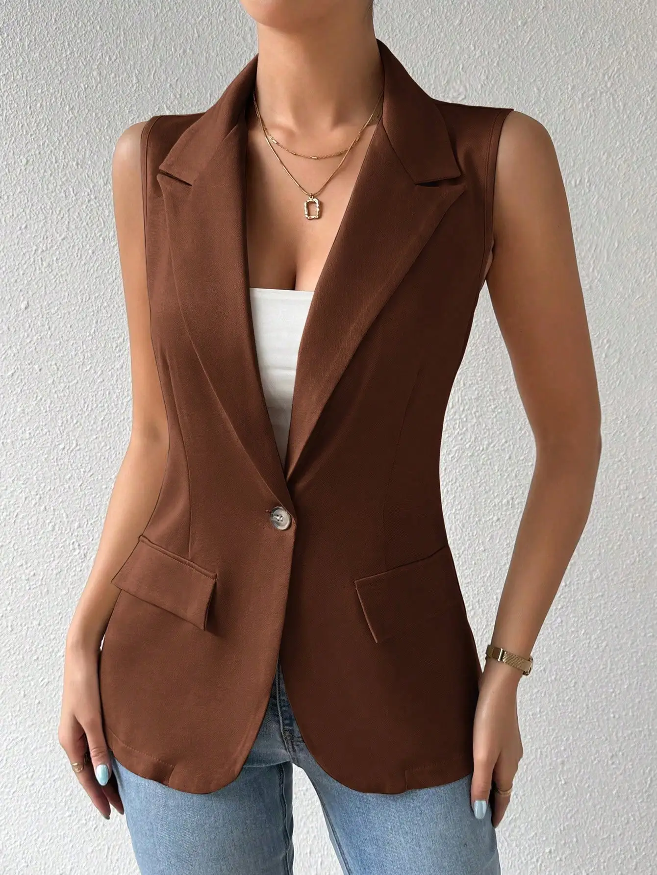 Womens Vest Solid Shawl Neck Sleeveless Vests Jacke Button Commuter Suit Coat Vest Coffee
Womens Vest Solid Shawl Neck Sleeveless Vests Jacke Button Commuter Suit Coat Vest Coffee