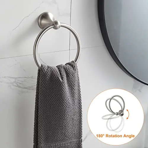 Brushed Nickel 8-Piece Wall Mount Bathroom Accessory Set Including Rotating Towel Ring And Adjustable Expandable Bar
Brushed Nickel 8-Piece Wall Mount Bathroom Accessory Set Including Rotating Towel Ring And Adjustable Expandable Bar