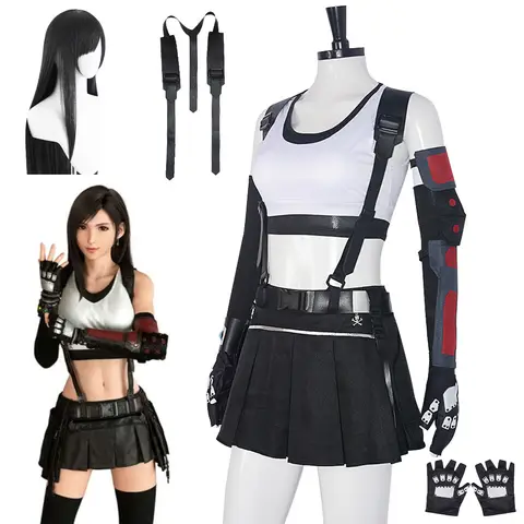 Tifa Lockhart Cosplay Costume Carnival Uniform Wig Anime Halloween Costumes Women Game