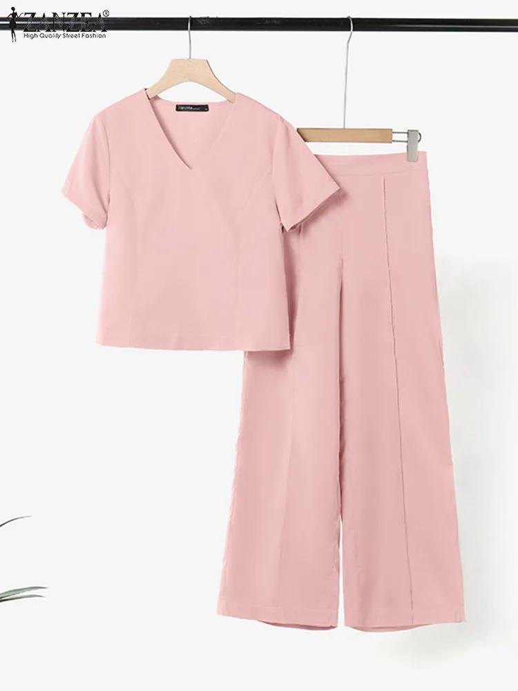 ZANZEA Short Sleeve V-Neck Tops 2025 Summer Pant Sets Wide Leg Pant Pintuck Solid Casual 2 Piece Sets Woman Commute 2PCS Outfits
ZANZEA Short Sleeve V-Neck Tops 2025 Summer Pant Sets Wide Leg Pant Pintuck Solid Casual 2 Piece Sets Woman Commute 2PCS Outfits