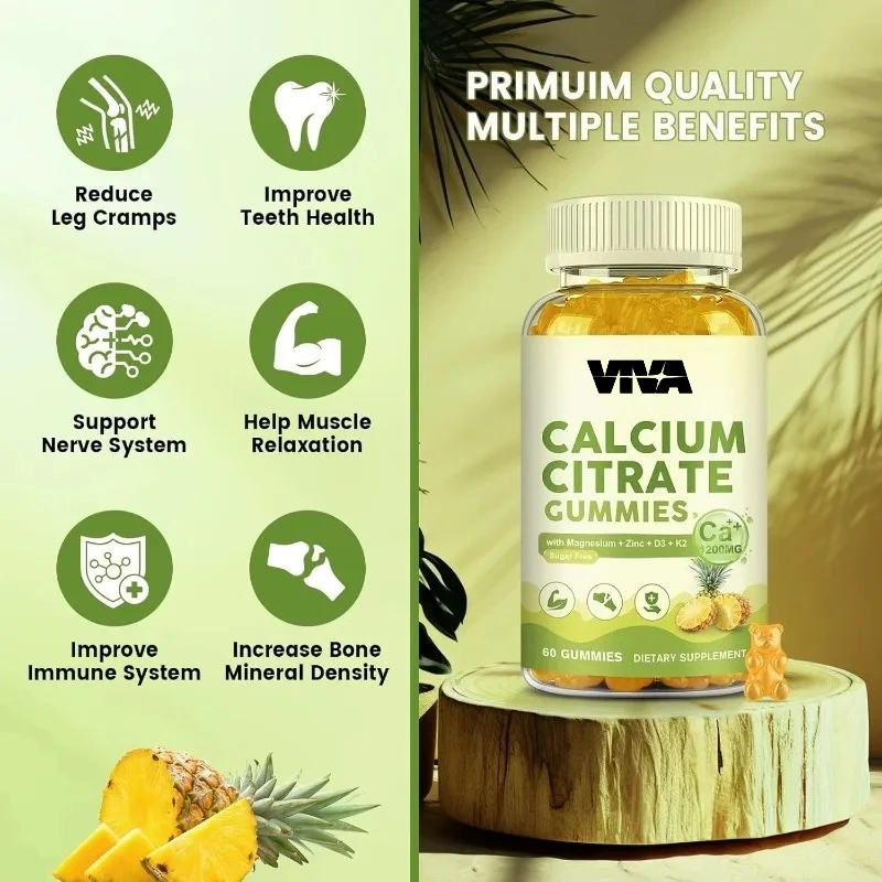 Конфеты для цитратов кальция со вкусом ананаса 1200 мг с витамином D3 для здоровья костных мышц суставов и поддержки иммунитета без сахара
Конфеты для цитратов кальция со вкусом ананаса 1200 мг с витамином D3 для здоровья костных мышц суставов и поддержки иммунитета без сахара