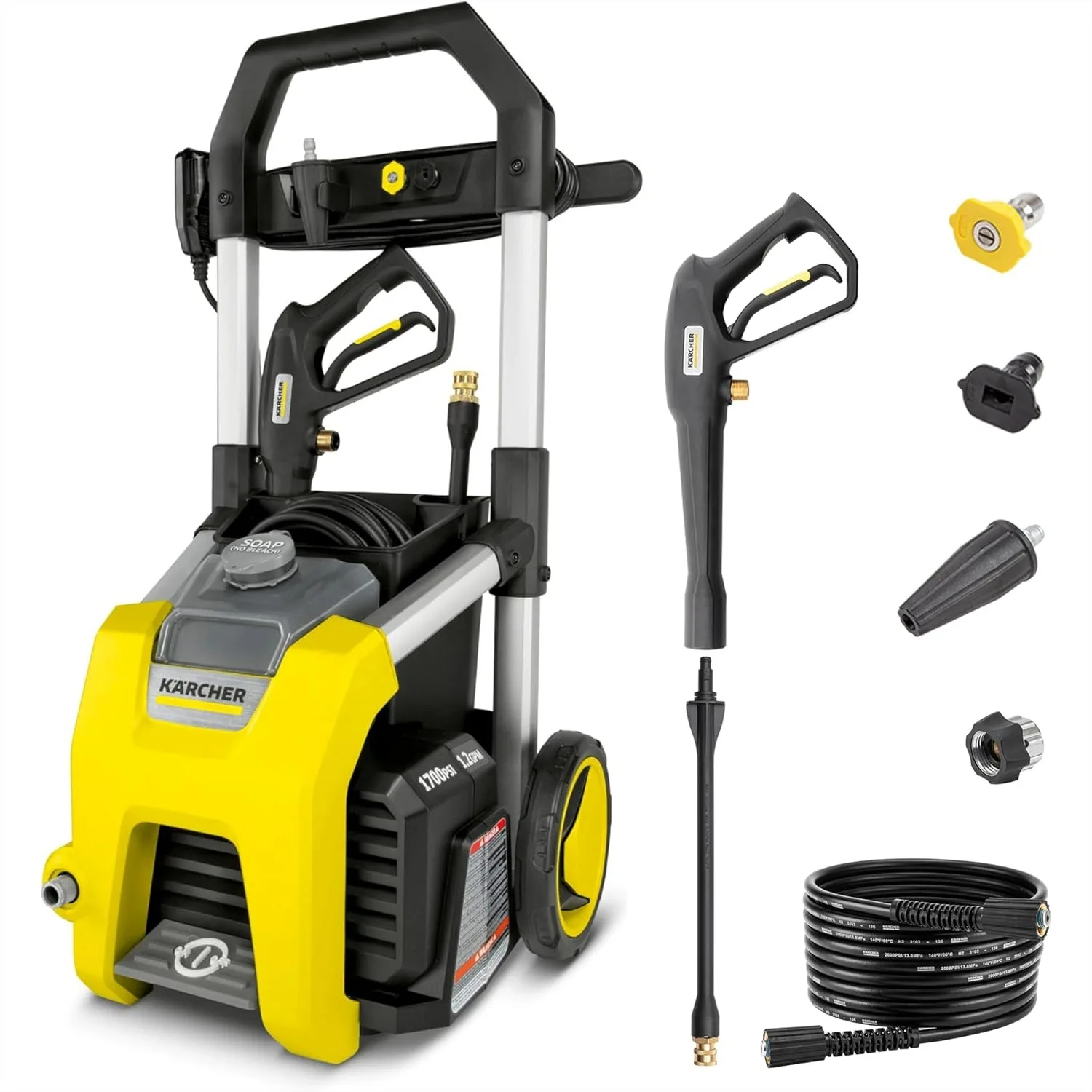 Pressure Washer 1700 PSI with 3 Nozzles, Detergent Tank, for Cars Driveways Patios
Pressure Washer 1700 PSI with 3 Nozzles, Detergent Tank, for Cars Driveways Patios