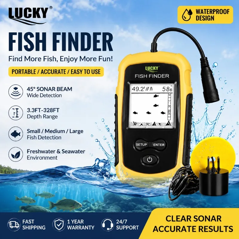 New LUCKY FF1108-1 Portable Fish Finder Ice Fishing Sonar Sounder Alarm Transducer Fishfinder 0.7-100m Fishing Echo Sounder
New LUCKY FF1108-1 Portable Fish Finder Ice Fishing Sonar Sounder Alarm Transducer Fishfinder 0.7-100m Fishing Echo Sounder