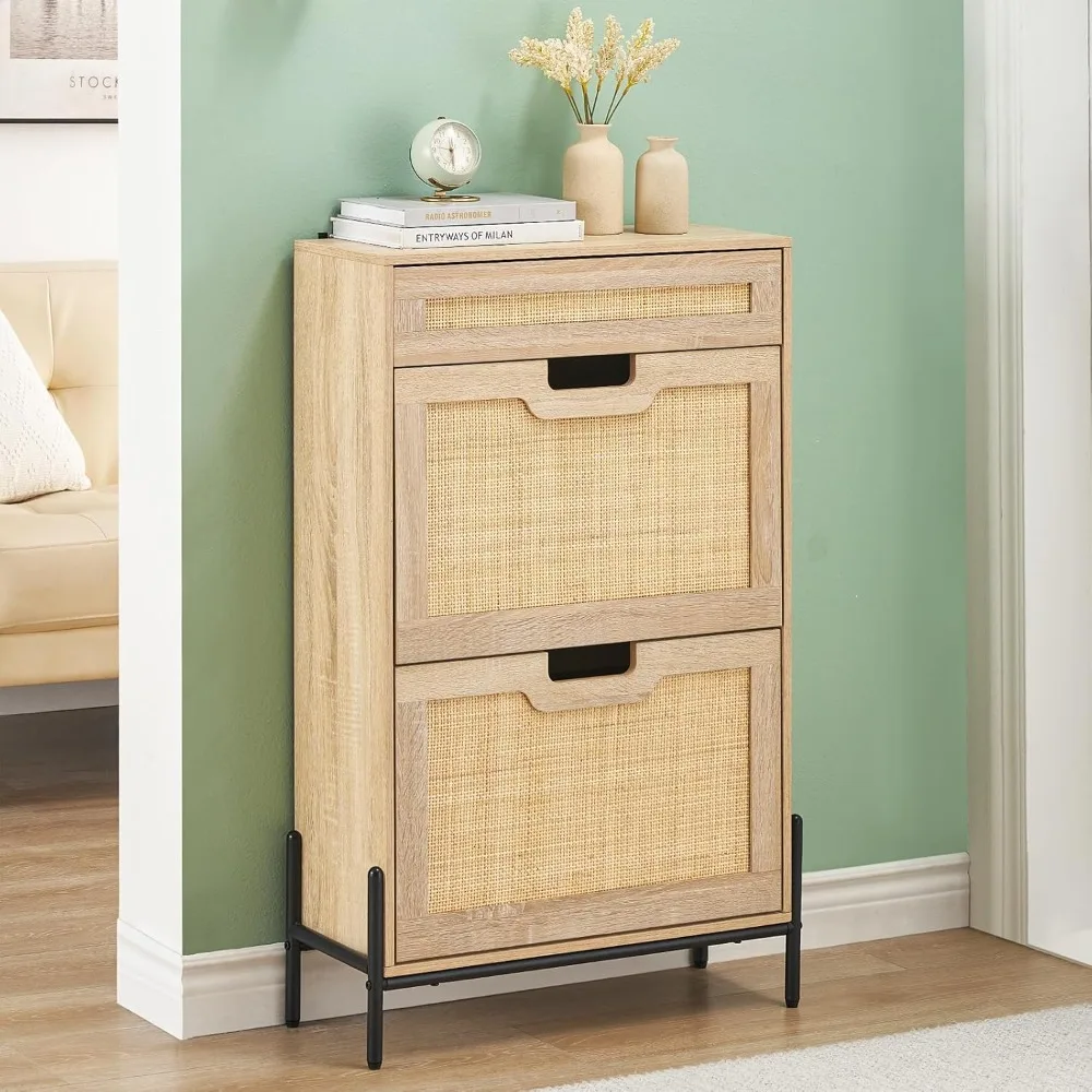 2 Flip Drawers Shoe Storage Cabinet with 1 Drawer, Rattan Shoe Organizer with Metal Legs, Freestanding Narrow Shoe Rack Cabinet
2 Flip Drawers Shoe Storage Cabinet with 1 Drawer, Rattan Shoe Organizer with Metal Legs, Freestanding Narrow Shoe Rack Cabinet