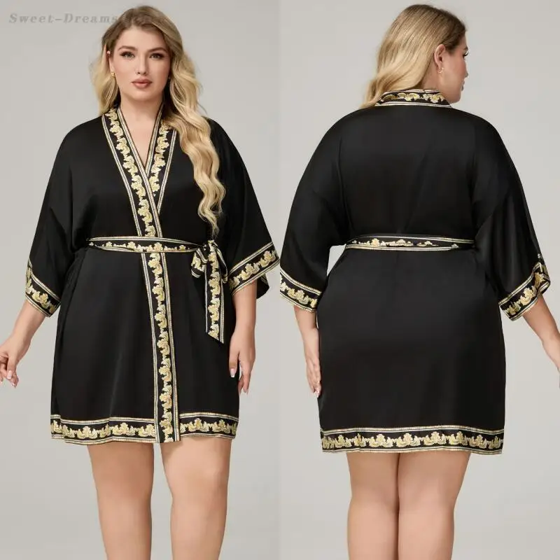 Female Spaghetti Strap Nightdress Robe Set Sleepwear Large Size Satin Nightgown Loose Casual Bathrobe with Belt Home Clothes
Female Spaghetti Strap Nightdress Robe Set Sleepwear Large Size Satin Nightgown Loose Casual Bathrobe with Belt Home Clothes