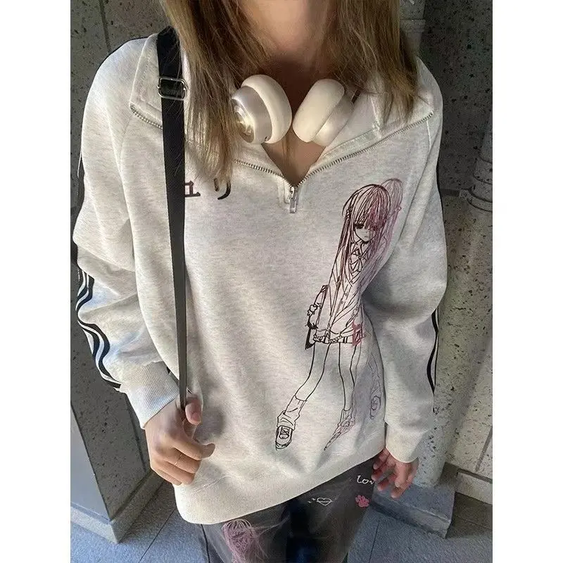 Japanese Vintage Subculture Anime Printed Hoodies Autumn New Zipper Design Gray Long-sleeved Hoodie Women's Loose Casual Tops
Japanese Vintage Subculture Anime Printed Hoodies Autumn New Zipper Design Gray Long-sleeved Hoodie Women's Loose Casual Tops