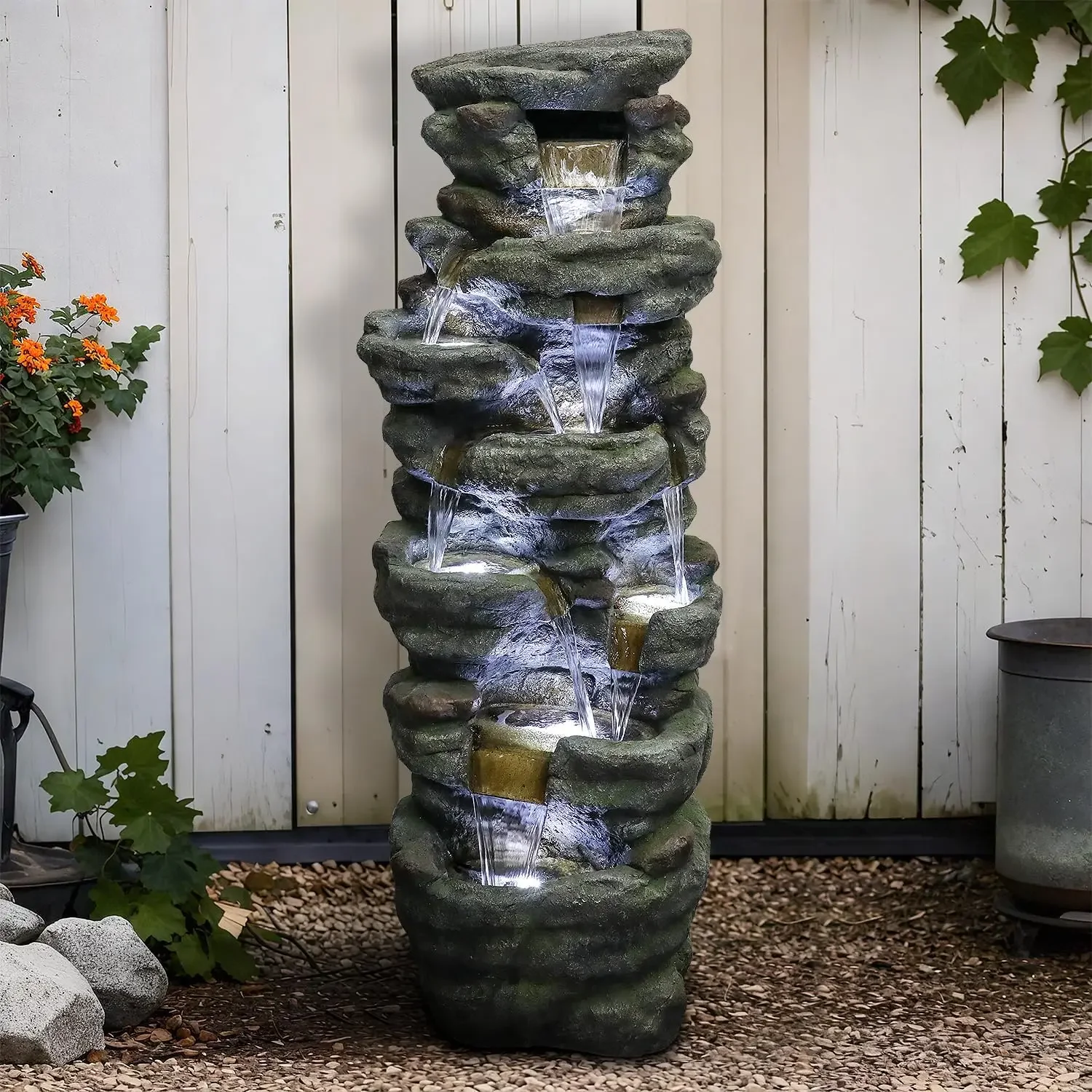 51 High Multi Tiers Cascading Rock Outdoor Water Fountain with LED Lights Natural Stone Look
51 High Multi Tiers Cascading Rock Outdoor Water Fountain with LED Lights Natural Stone Look