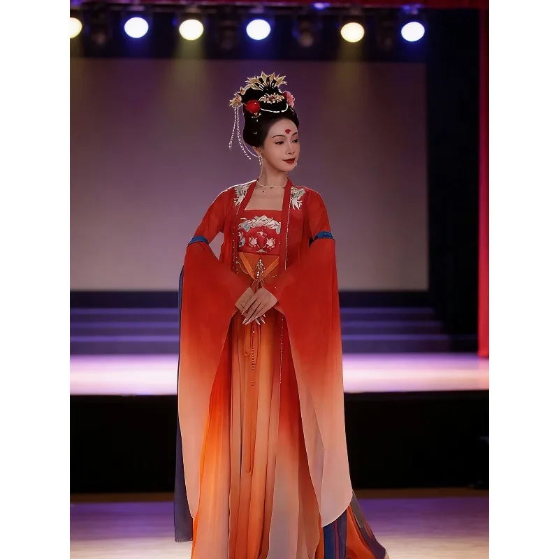 Adult Women's Classical Dance Hanfu, Tang Dynasty Banquet Style, Floating Wide Sleeve Ruqun, Elegant Performance Costume
Adult Women's Classical Dance Hanfu, Tang Dynasty Banquet Style, Floating Wide Sleeve Ruqun, Elegant Performance Costume
