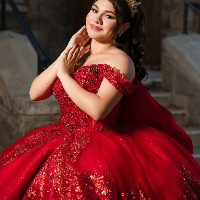 Shiny Red Quinceanera Dress off-shoulder Glitter Crystal Layering Decal Long tail vestidos de 15 Quinceanera Customized
Shiny Red Quinceanera Dress off-shoulder Glitter Crystal Layering Decal Long tail vestidos de 15 Quinceanera Customized