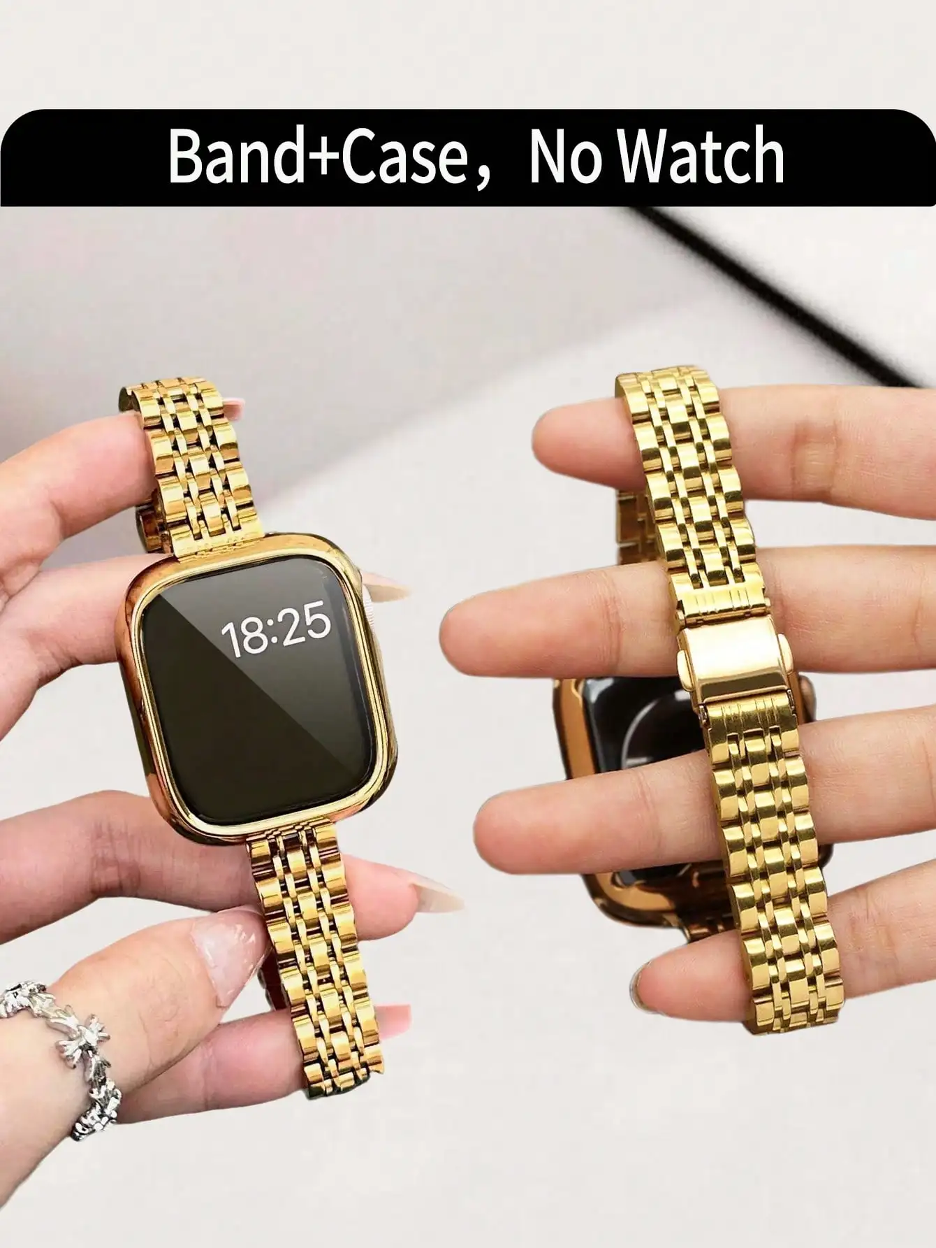 14mm Thin Stainless Steel Band Compatible With Apple Watch, With Soft Scratch-Resistant Gold TPU Protective Case, Suitable For Apple Watch Series 11/10/9/8/7/6/5/4/3/2/1/SE/SE2, 38mm 40mm 41mm 42mm 44mm 45mm 46mm 49mm Screen Protector Integrated Shock-Pro
14mm Thin Stainless Steel Band Compatible With Apple Watch, With Soft Scratch-Resistant Gold TPU Protective Case, Suitable For Apple Watch Series 11/10/9/8/7/6/5/4/3/2/1/SE/SE2, 38mm 40mm 41mm 42mm 44mm 45mm 46mm 49mm Screen Protector Integrated Shock-Pro