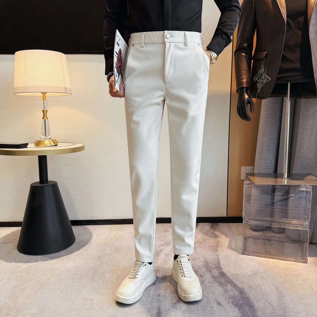 Autumn Winter Business Casual Trousers Men Slim Fit Elastic Waistband Formal Suit Pants Solid Color Wedding Office Social Pant
Autumn Winter Business Casual Trousers Men Slim Fit Elastic Waistband Formal Suit Pants Solid Color Wedding Office Social Pant