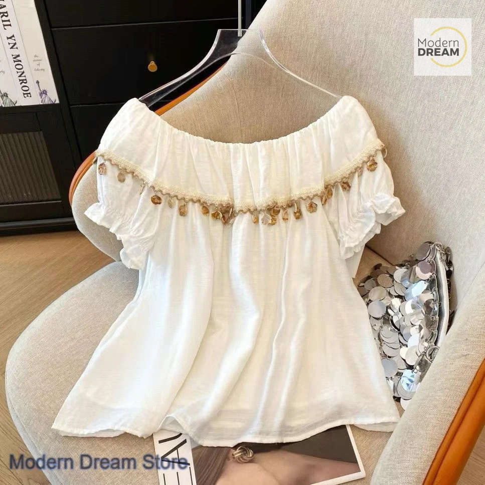 French sweet style one-shoulder short-sleeved shirt women's summer new fashion design sense niche ruffled tassel casual top
French sweet style one-shoulder short-sleeved shirt women's summer new fashion design sense niche ruffled tassel casual top