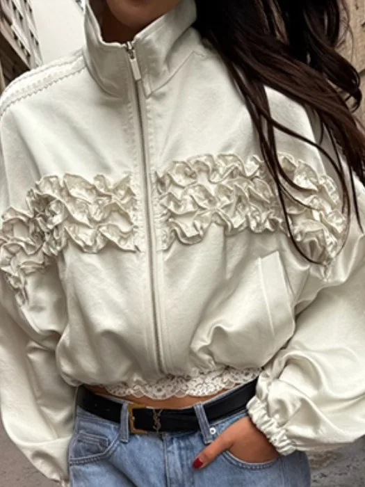 Fashionable Pleated Earlet Trim Zipper Top Outerwear Versatile Elegant Design Spring Autumn Winter Women's Knitwear
Fashionable Pleated Earlet Trim Zipper Top Outerwear Versatile Elegant Design Spring Autumn Winter Women's Knitwear