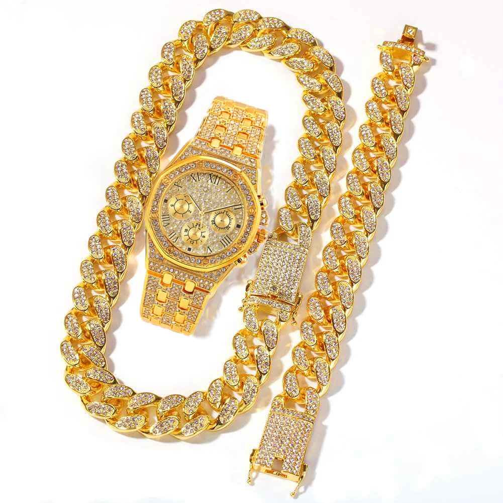 Men Watch Set Necklace+Watch+Bracelet HipHop Miami Cuban Chain Big Gold Chain Rhinestone Bling Luxury Iced Out Watch Men Jewelry
Men Watch Set Necklace+Watch+Bracelet HipHop Miami Cuban Chain Big Gold Chain Rhinestone Bling Luxury Iced Out Watch Men Jewelry