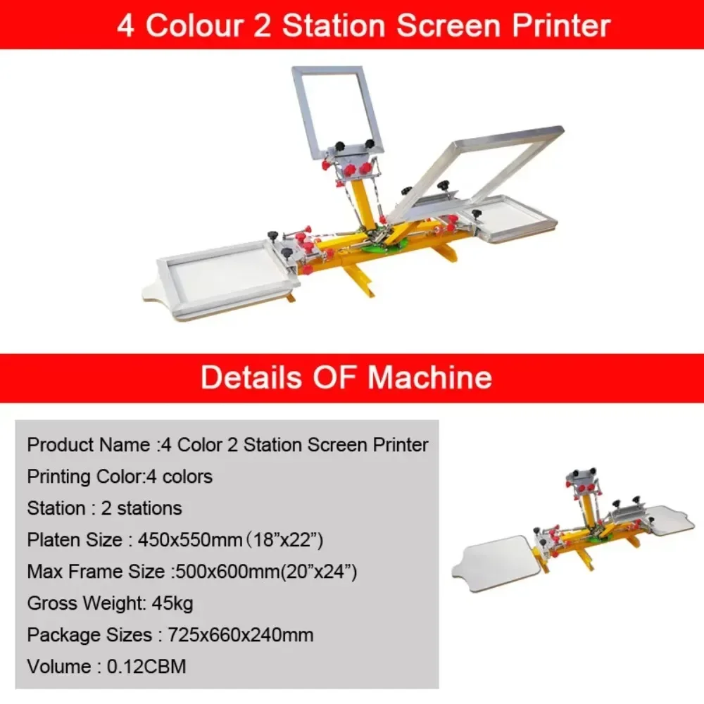 Small business desktop screen printing machine 4 color 2 station screen printing
Small business desktop screen printing machine 4 color 2 station screen printing