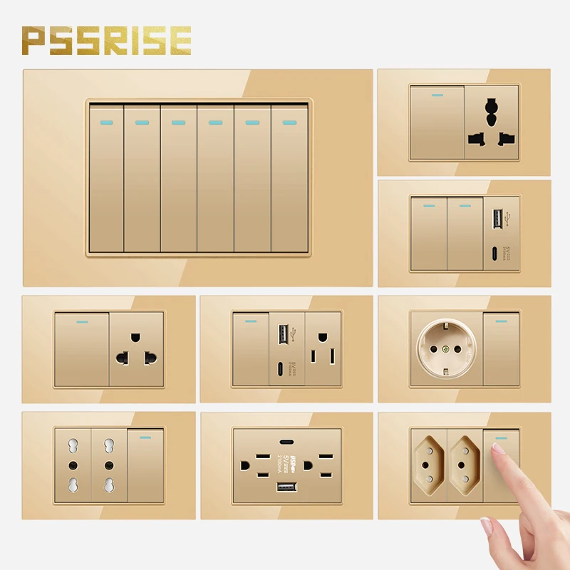 PSSRISE Brazil IT US Wall Switch Power Socket with 5V 2.1A USB Type-c Charger Tempered Glass Panel Light Switch Outlet 118*74mm
PSSRISE Brazil IT US Wall Switch Power Socket with 5V 2.1A USB Type-c Charger Tempered Glass Panel Light Switch Outlet 118*74mm