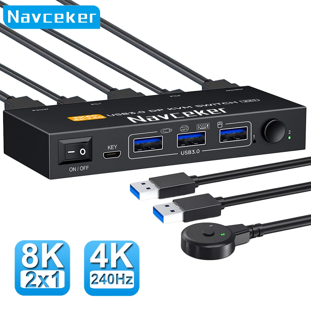 Navceker 4K 240Hz DP 2.1 KVM Switch 2 PC 8K USB 3.0 Displayport KVM Switch 2 in 1 out Display 1 Monitor 2 Computer
Navceker 4K 240Hz DP 2.1 KVM Switch 2 PC 8K USB 3.0 Displayport KVM Switch 2 in 1 out Display 1 Monitor 2 Computer