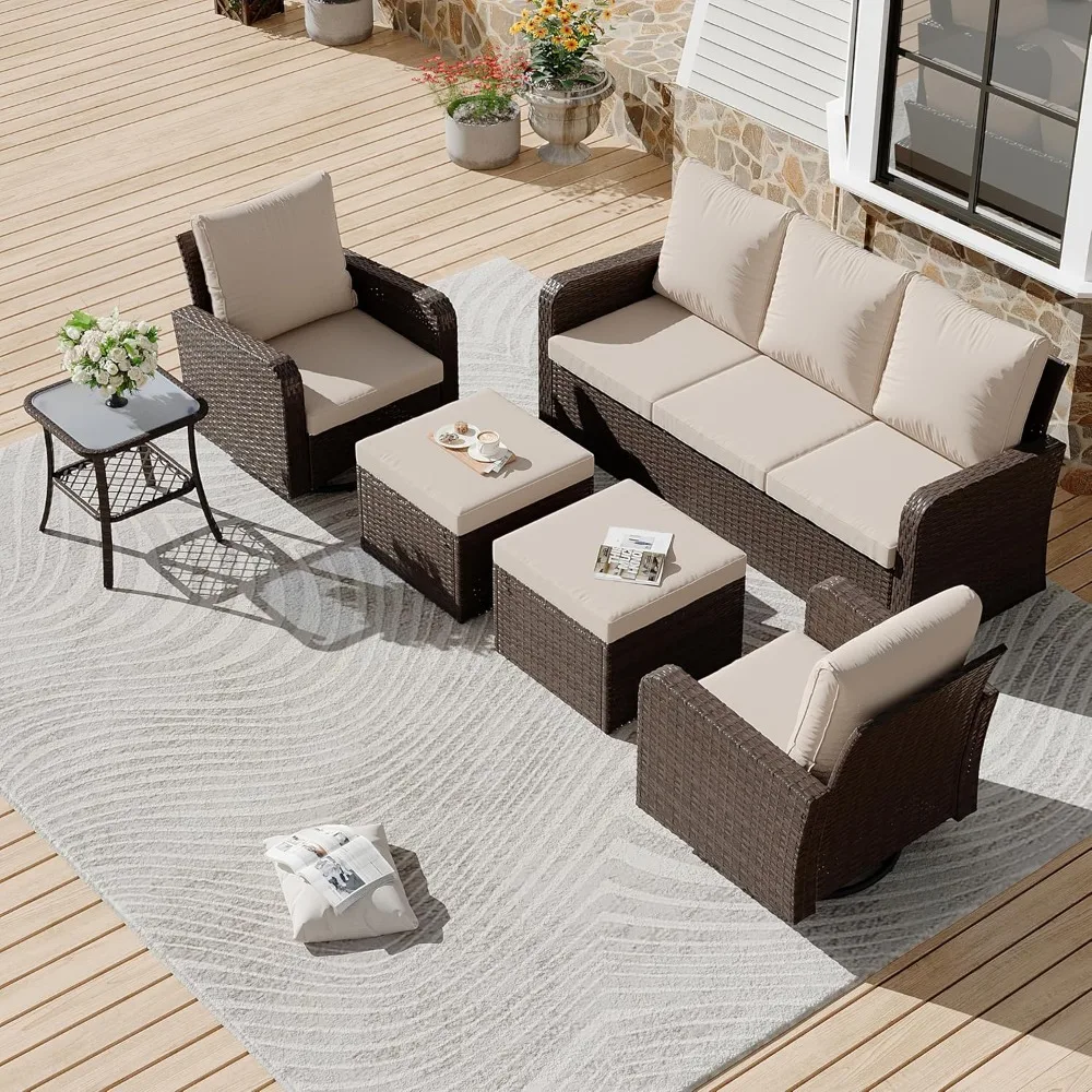 6 Piece Patio Conversation Sets with Sofa Couch, Rattan Wicker Swivel Chairs with 2 Ottoman, Coffee Table & Cushions, Outdoor F
6 Piece Patio Conversation Sets with Sofa Couch, Rattan Wicker Swivel Chairs with 2 Ottoman, Coffee Table & Cushions, Outdoor F