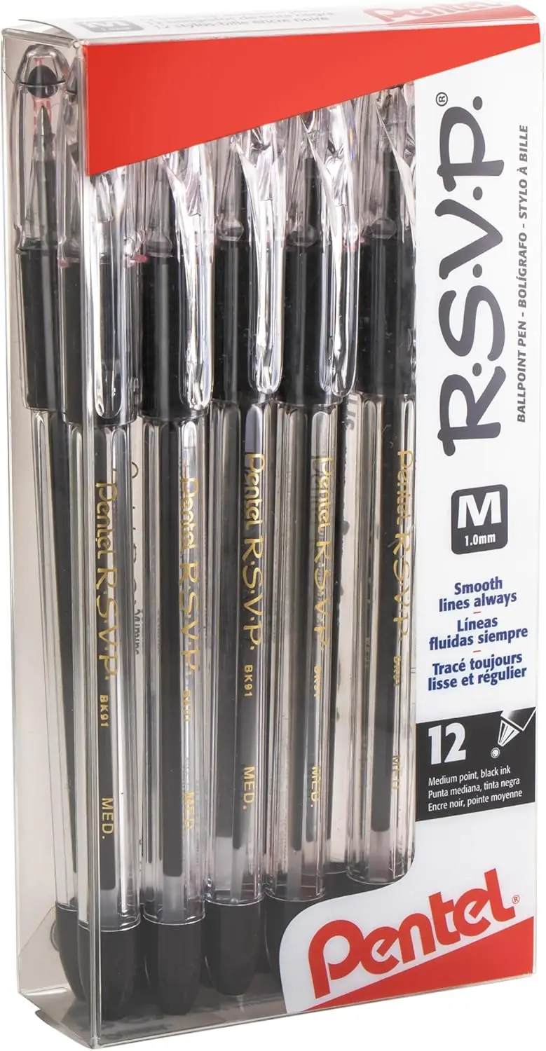 Smooth Writing Ballpoint Pen, 1.0mm Medium Point, Black Ink, 12 Pack, Long Barrel for Comfort, Clear Barrel
Smooth Writing Ballpoint Pen, 1.0mm Medium Point, Black Ink, 12 Pack, Long Barrel for Comfort, Clear Barrel