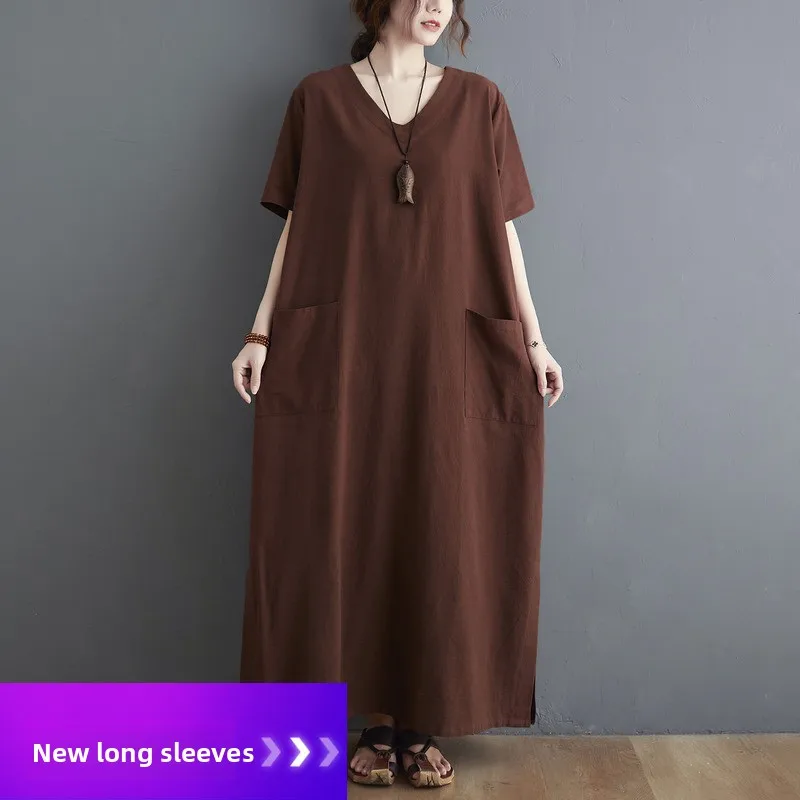 Retro Cotton Linen Loose Dress Long Sleeve Short Sleeve V-Neck plus Size Midi Dress Spring Summer Autumn New Style Robe Dress
Retro Cotton Linen Loose Dress Long Sleeve Short Sleeve V-Neck plus Size Midi Dress Spring Summer Autumn New Style Robe Dress