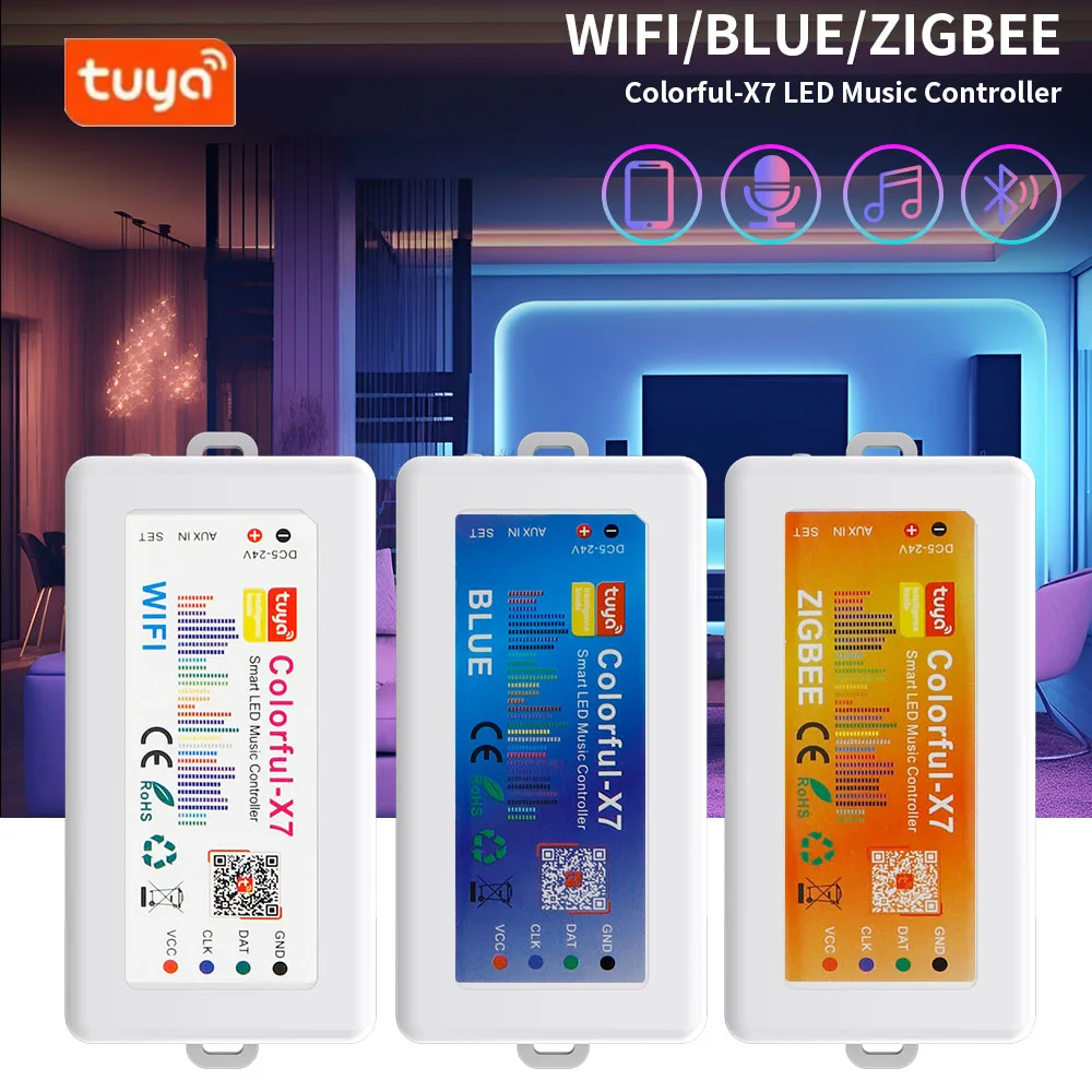 Tuya RGBIC LED Strip Controller Colorful-X7 Bluetooth/WIFI/Zigbee Smart Music Rhythm Sync For WS2812B WS2815 Pixels Lighting
Tuya RGBIC LED Strip Controller Colorful-X7 Bluetooth/WIFI/Zigbee Smart Music Rhythm Sync For WS2812B WS2815 Pixels Lighting