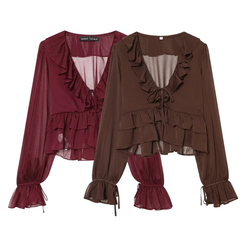 Minimalist French Style Long Sleeved V-Neck Top Slightly Transparent Ruffle Edge 2026 Spring Summer New Arrival
Minimalist French Style Long Sleeved V-Neck Top Slightly Transparent Ruffle Edge 2026 Spring Summer New Arrival