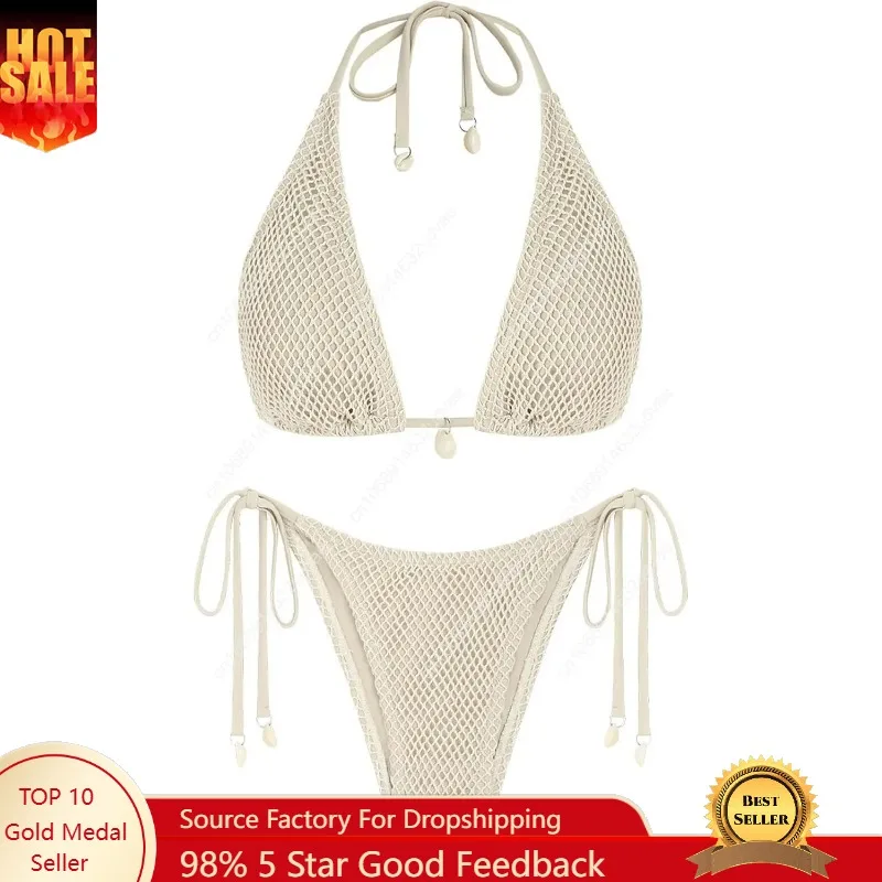 Women's Triangle Bikini Multiway Fishnet Tie Side Bandeau Halter String Bikini Set Two Piece Swimsuit Bathing Suits
Women's Triangle Bikini Multiway Fishnet Tie Side Bandeau Halter String Bikini Set Two Piece Swimsuit Bathing Suits