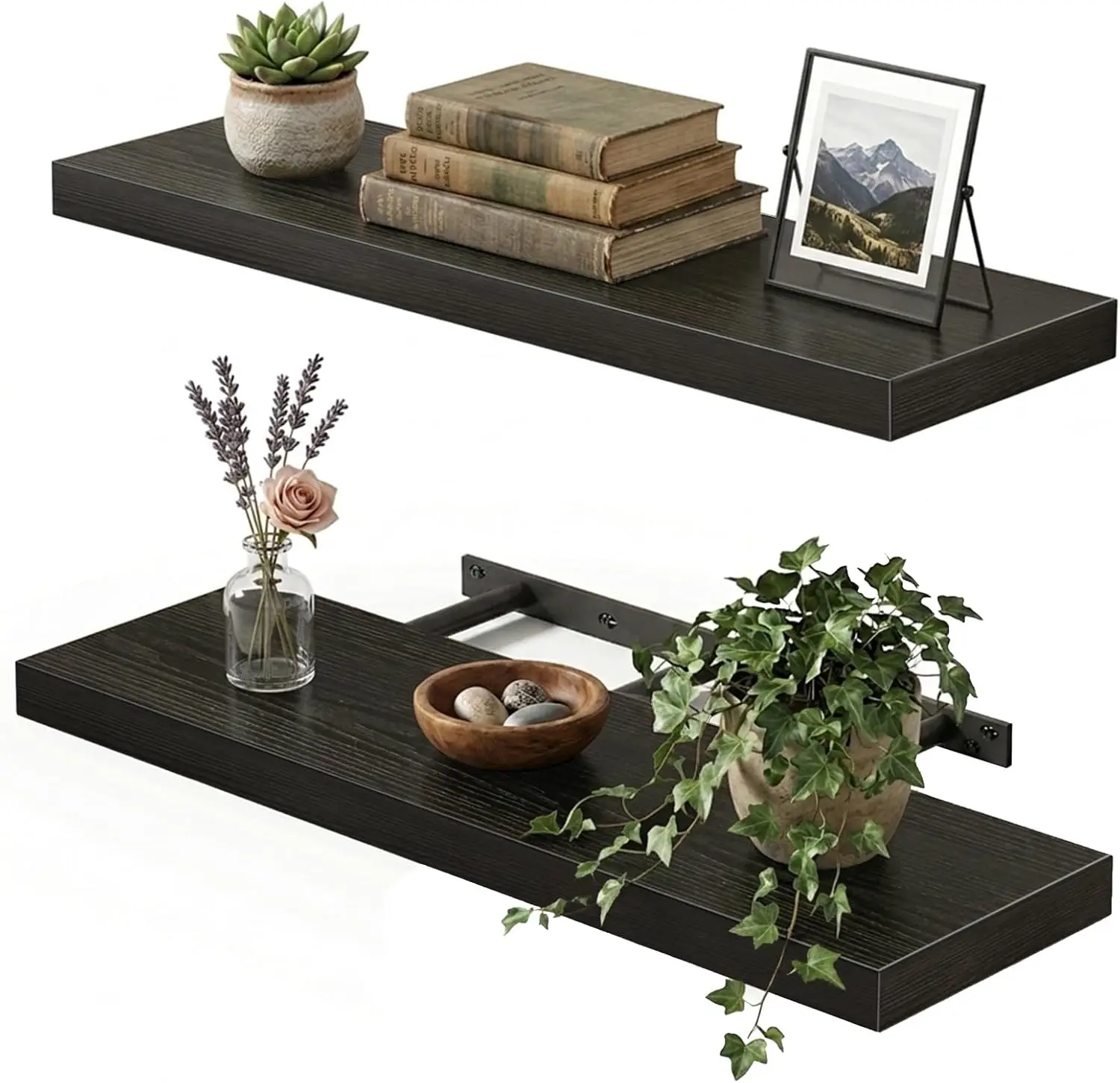 Black Floating Shelves for Wall, 22" Long Wall Mounted Rustic Wood Shelves for Living Room, Bedroom, Bathroom and Kitch
Black Floating Shelves for Wall, 22" Long Wall Mounted Rustic Wood Shelves for Living Room, Bedroom, Bathroom and Kitch