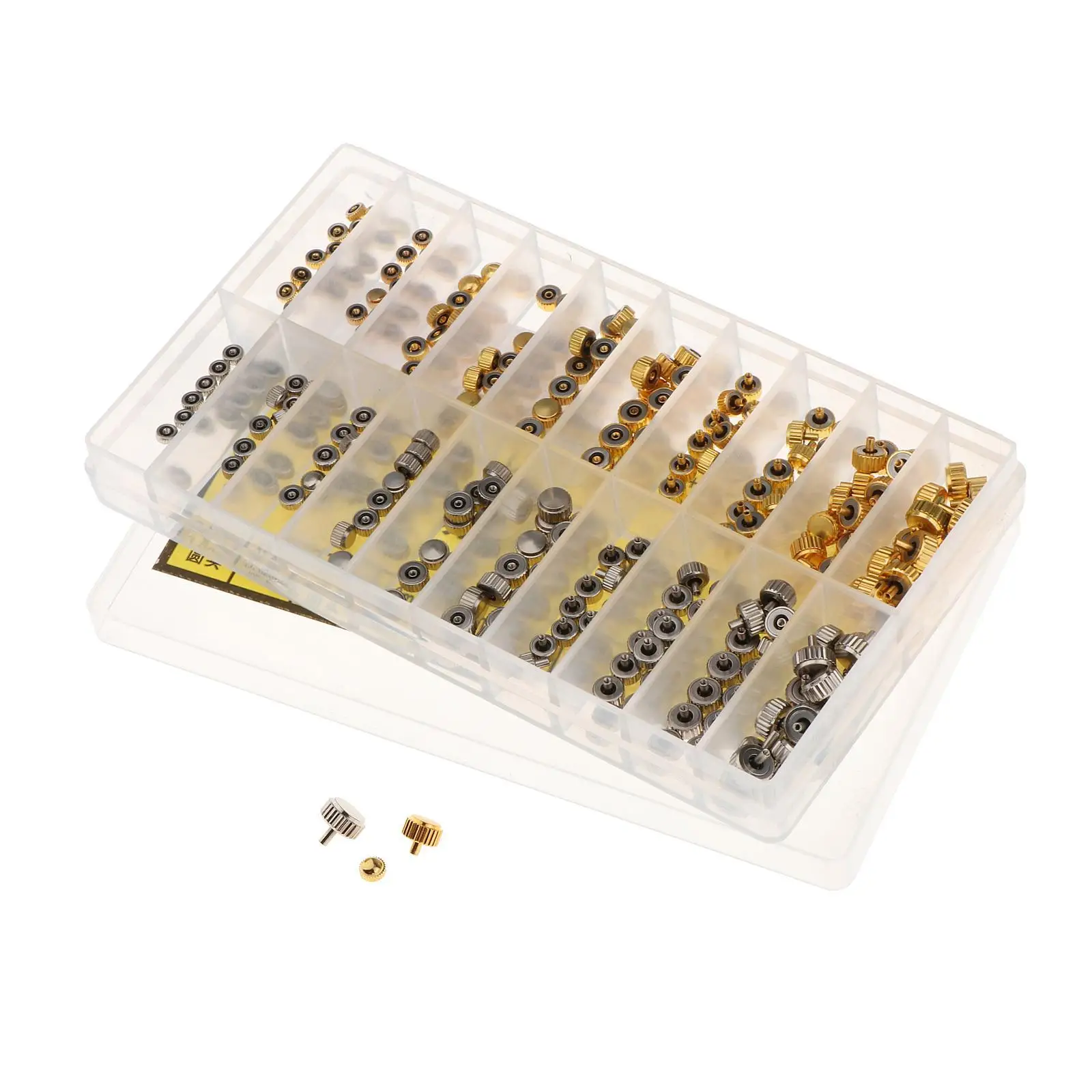 300Pcs/Box Watch Crown Stainless Steel with Box Assorted Watch Parts Accessories for Men Women Watch Watch Repairers Watchmaker
300Pcs/Box Watch Crown Stainless Steel with Box Assorted Watch Parts Accessories for Men Women Watch Watch Repairers Watchmaker