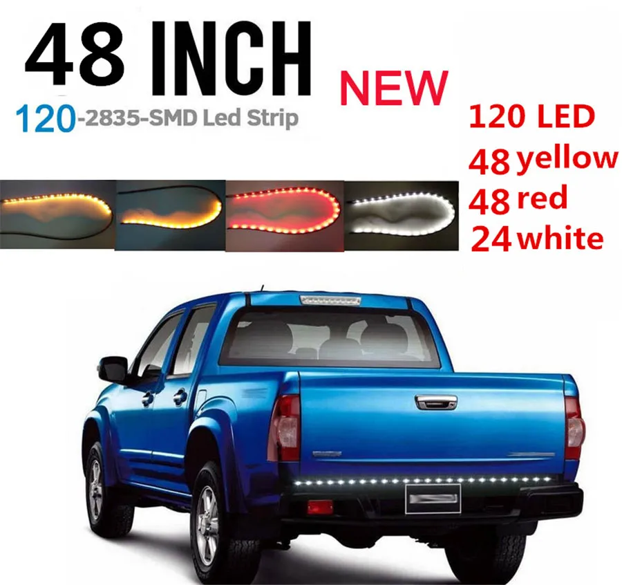 3 Colors 120 LED Strip 48" Tailgate Bar DRL Reverse Brake Stop Turn Signal Light Truck Lamp
3 Colors 120 LED Strip 48" Tailgate Bar DRL Reverse Brake Stop Turn Signal Light Truck Lamp