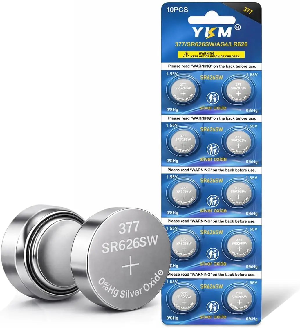 Набор из 10 батареек SR626SW для часов, LR626, 377/376, V377, AG4, 1.55V, оксидно-серебряные кнопочные батарейки
Набор из 10 батареек SR626SW для часов, LR626, 377/376, V377, AG4, 1.55V, оксидно-серебряные кнопочные батарейки