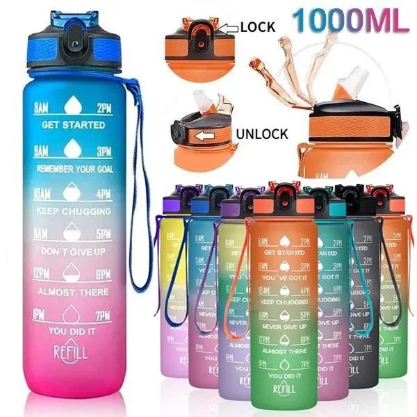 1L Sports Water Bottle with Straw and Time Marker Plastic Motivational Water Bottle Drinking Bottle Leakproof for Fitness Gym
1L Sports Water Bottle with Straw and Time Marker Plastic Motivational Water Bottle Drinking Bottle Leakproof for Fitness Gym