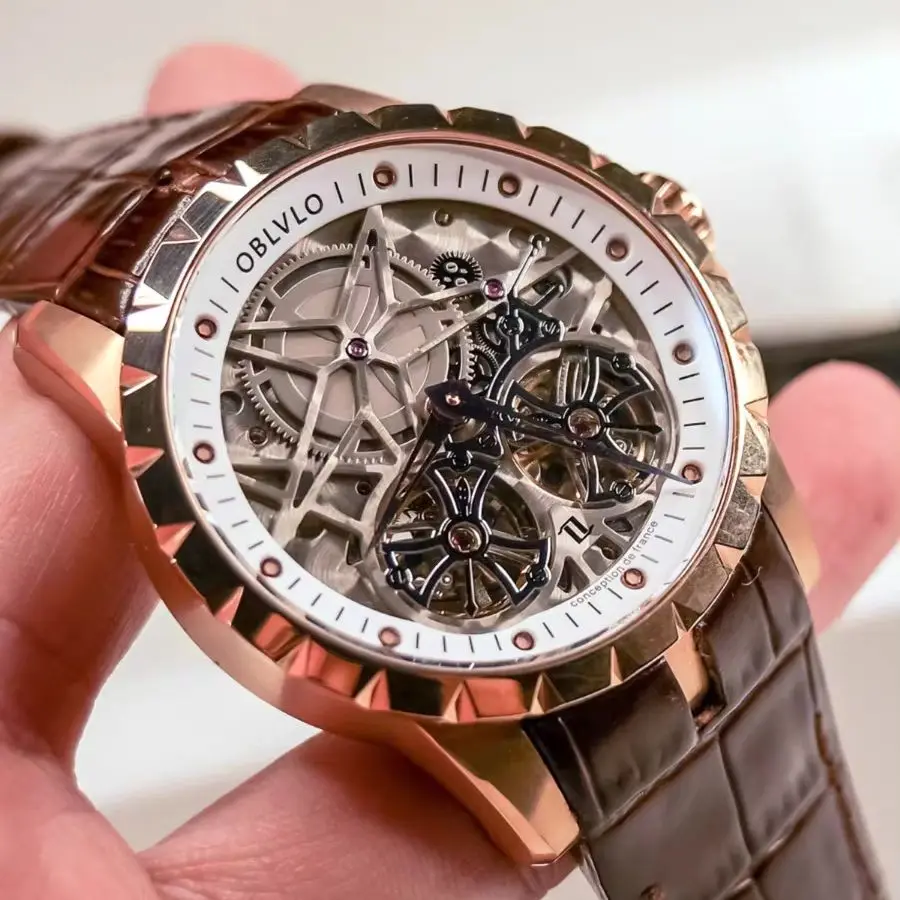 OBLVLO Men Automatic Watch 46mm Mechanical Wristwatch Dual Flywheel Skeleton Dial Waterproof Leather Strap Relogio RM-T
OBLVLO Men Automatic Watch 46mm Mechanical Wristwatch Dual Flywheel Skeleton Dial Waterproof Leather Strap Relogio RM-T