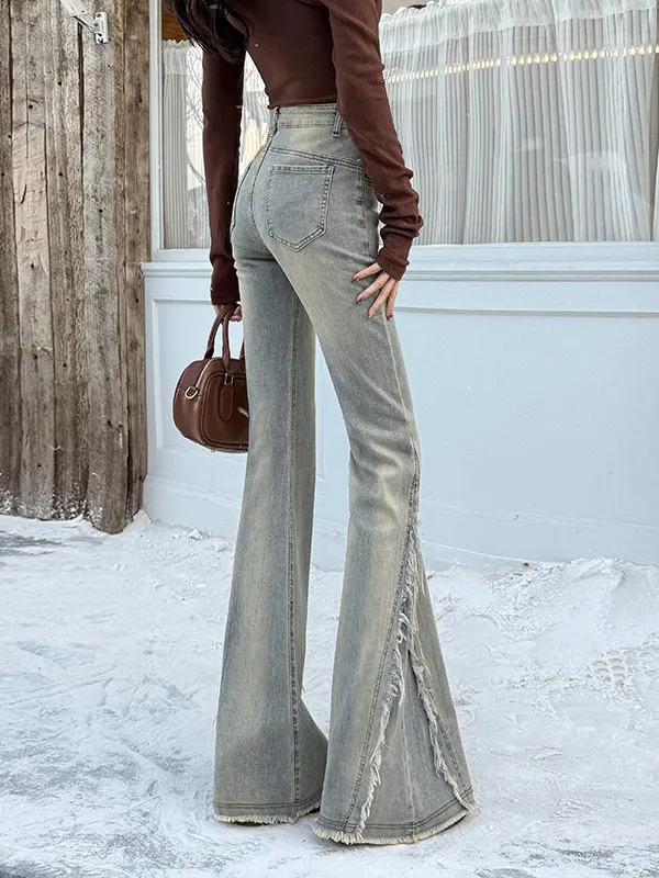 High Waist Micro Flare Jeans Women's Slimming Design Asymmetrical Frayed Light Colored Cotton Stretch Denim Spring Wear
High Waist Micro Flare Jeans Women's Slimming Design Asymmetrical Frayed Light Colored Cotton Stretch Denim Spring Wear