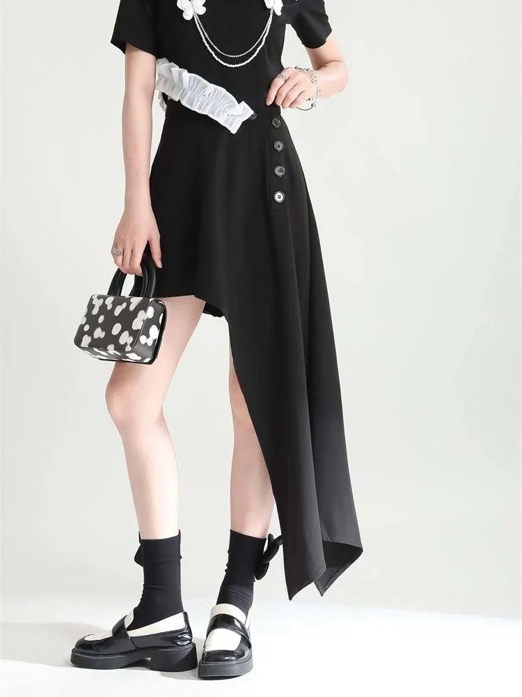 High Waist Black Button Irregular Pleated Long Casual Half-body Skirt Women Fashion Tide New Spring Summer 2022 M669
High Waist Black Button Irregular Pleated Long Casual Half-body Skirt Women Fashion Tide New Spring Summer 2022 M669