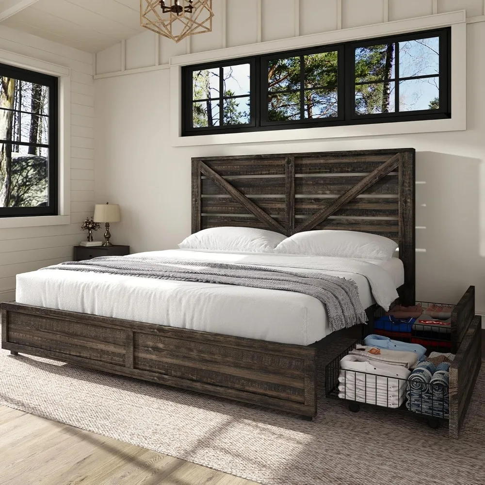 AMERLIFE Full Size Farmhouse Bed Frame with 4 Drawers, Wooden Storage Bed Frame with Headboard and Heavy Duty Metal Slats, Noisy 
AMERLIFE Full Size Farmhouse Bed Frame with 4 Drawers, Wooden Storage Bed Frame with Headboard and Heavy Duty Metal Slats, Noisy