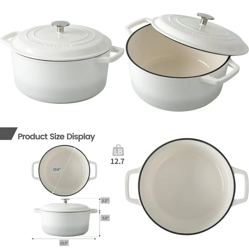 Чугунная эмалированная жаровня (голландская печь) белого цвета, 6-кварцевая, с крышкой и двумя ручками
Чугунная эмалированная жаровня (голландская печь) белого цвета, 6-кварцевая, с крышкой и двумя ручками