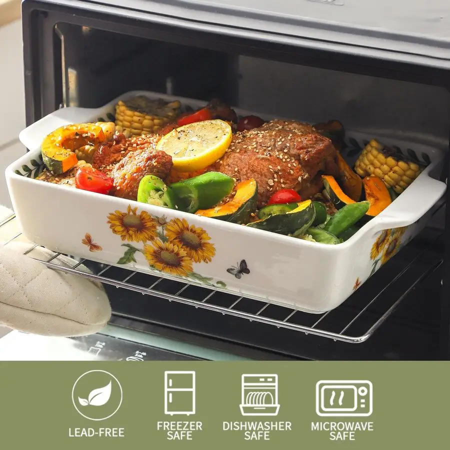 Керамическая форма для запекания в форме подсолнуха с ручками, большая, 2 штуки: 8x13 дюймов и 6x10 дюймов, для лазаньи и других блюд.
Керамическая форма для запекания в форме подсолнуха с ручками, большая, 2 штуки: 8x13 дюймов и 6x10 дюймов, для лазаньи и других блюд.